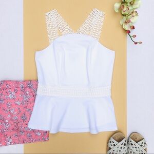 ❉ Peplum Crochet Halter Top in White Size Small